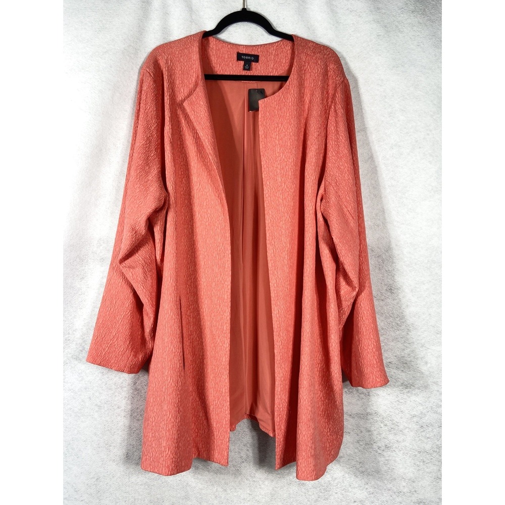 Torrid Long Jacket Women's 4 US 4X‎ Coral Jacquard Open Long Sleeves New